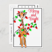 Feiertag Giraffe | Rot-grüne Xmas-Lichter Postkarte (Vorne/Hinten)