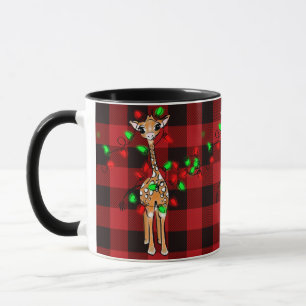 Feiertag Giraffe , roter Tartan, blinkende Lichter Tasse
