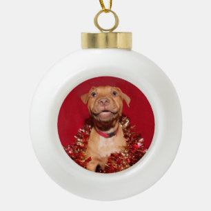 Feiertag glücklicher pitbull Welpe Keramik Kugel-Ornament