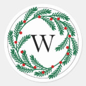 Feiertag mit Berries Monogram Runder Aufkleber (Vorderseite)