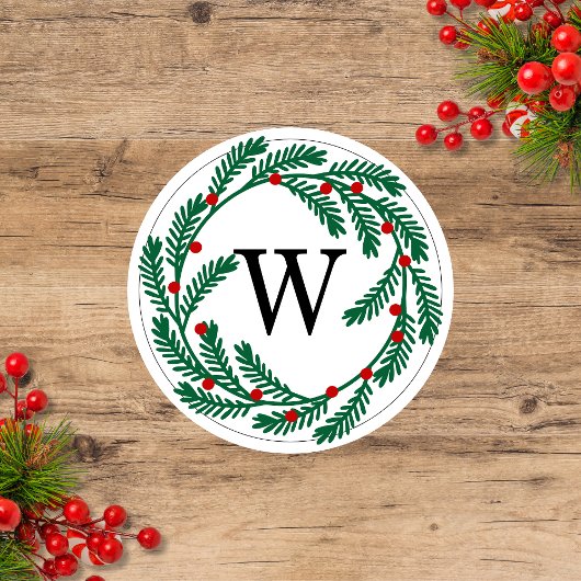 Feiertag mit Berries Monogram Runder Aufkleber