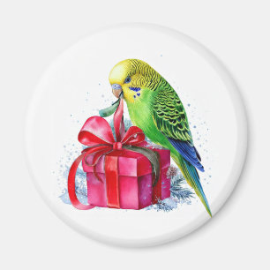 Feiertag Parakeet Eröffnung eines Geschenks Magnet