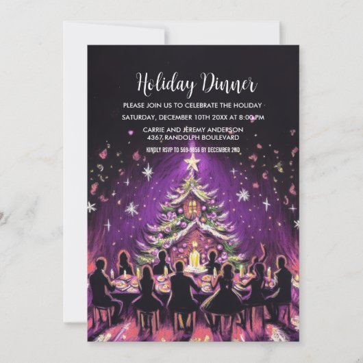 Feiertag Pastel Zeichne Lila Einladung (Vorderseite)