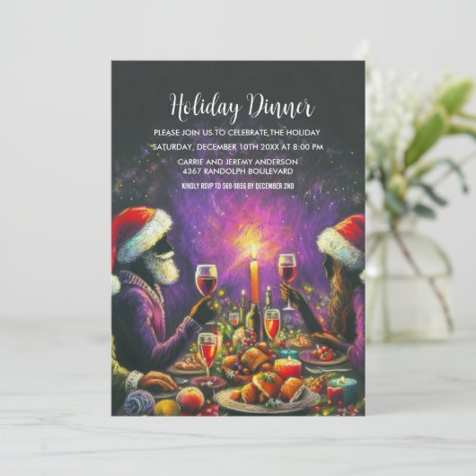 Feiertag Pastell Zeichnend Santa Lila Einladung (Stehend Vorderseite)