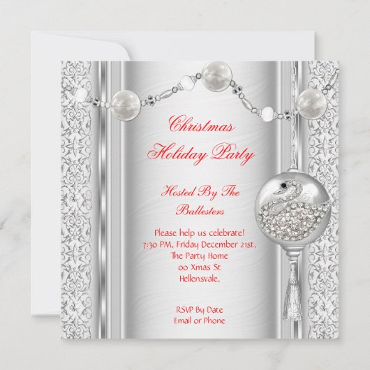 Feiertag Rot Silber Weihnachten 4 Einladung (Rückseite)