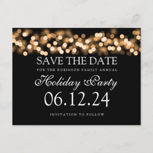Feiertag Save the Date Gold Bokeh Lights Ankündigungspostkarte