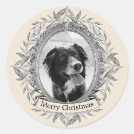 Feiertag Silver Gray Blätter Kraut Foto Runder Aufkleber