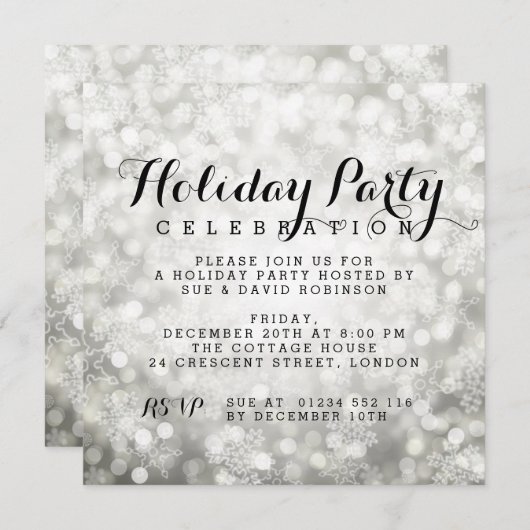 Feiertag Silver Sparkling Schneeflocken Lichter Einladung (Vorne/Hinten)