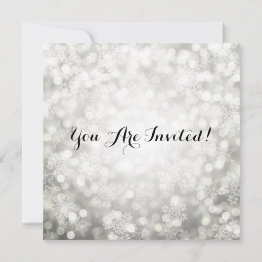 Feiertag Silver Sparkling Schneeflocken Lichter Einladung (Rückseite)