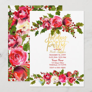 Feiertag Weihnachten Feiertag Holly Berry Floral Einladung
