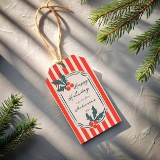 Feiertag Weihnachten rot vintage retro Streifen Geschenkanhänger