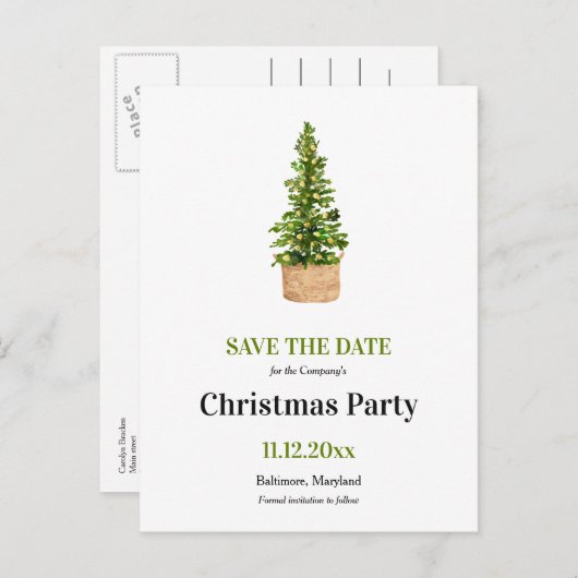 Feiertag | Weihnachtsbaum Save the Date Ankündigungspostkarte (Vorne/Hinten)