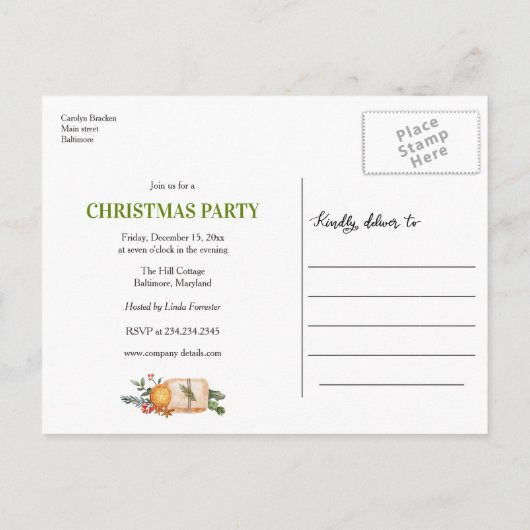 Feiertag | Weihnachtsbaum Save the Date Ankündigungspostkarte (Rückseite)