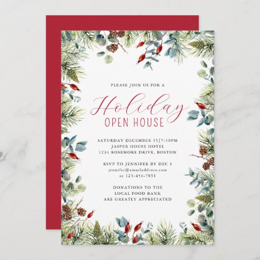 Feiertag Winter Botanisches Weihnachtsfest Party Einladung (Vorne/Hinten)