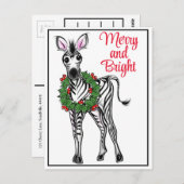Feiertag Zebra | Rot grüne Weihnachtskranzkranke Postkarte (Vorne/Hinten)