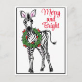 Feiertag Zebra | Rot grüne Weihnachtskranzkranke Postkarte (Vorderseite)