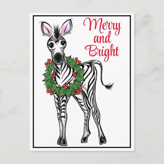 Feiertag Zebra | Rot grüne Weihnachtskranzkranke Postkarte (Vorderseite)