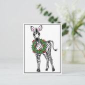 Feiertag Zebra | Rotgrüner Weihnachtskranz Postkarte (Stehend Vorderseite)