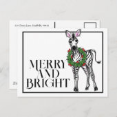 Feiertag Zebra | Rotgrüner Weihnachtskranz Postkarte (Vorne/Hinten)