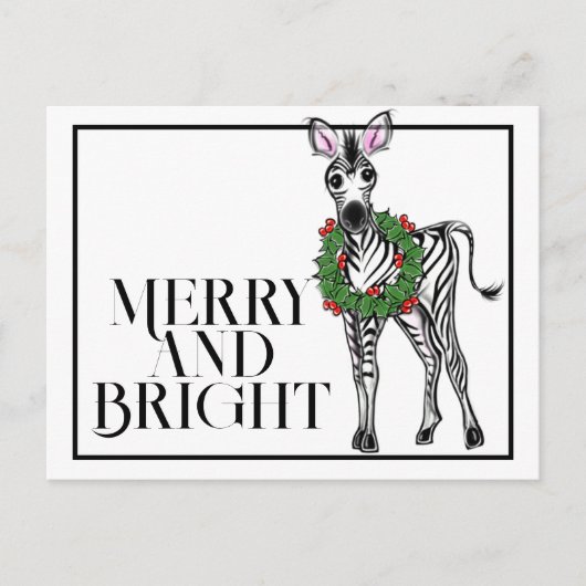 Feiertag Zebra | Rotgrüner Weihnachtskranz Postkarte (Vorderseite)