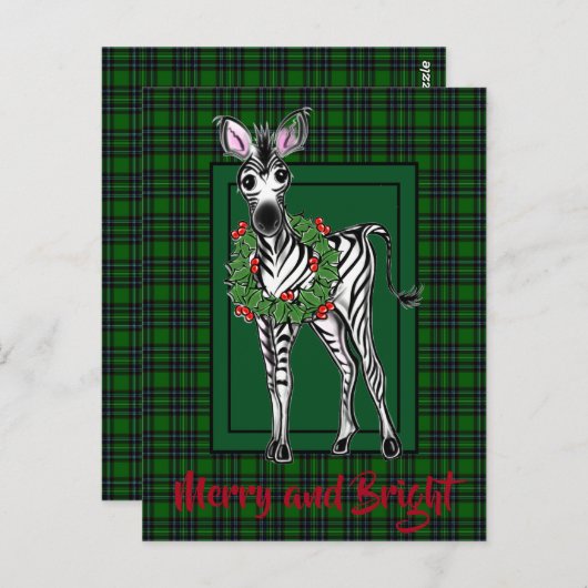 Feiertag Zebra zeichnend grün kariert Postkarte (Vorne/Hinten)