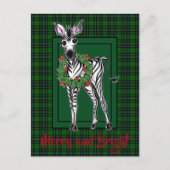 Feiertag Zebra zeichnend grün kariert Postkarte (Vorderseite)
