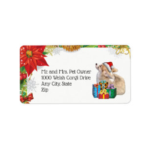 Feiertagcorgi-Welpe mit Geschenken Adressaufkleber