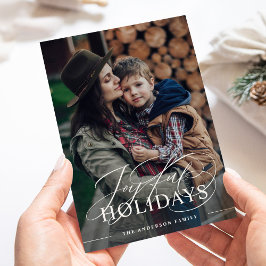 Feiertage | Elegantes Script-Foto Dark Blue Feiertagskarte