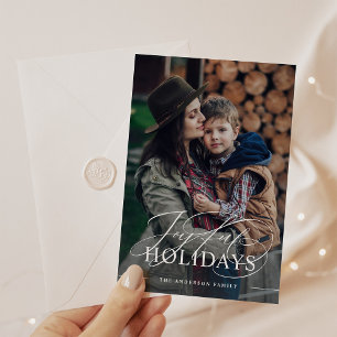 Feiertage Elegantes Script Foto Merlot Red Feiertagskarte