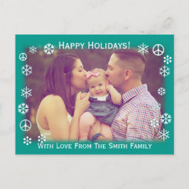 Feiertage Grün mit Schnee und Friedensschildern Feiertagspostkarte