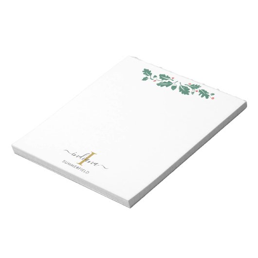 Feiertage Monogramm Schrift Name Botanisch Notizblock (Rotiert)