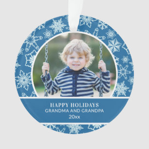 Feiertage Oma Opa Blaue Weiße Schneeflocken Ornament