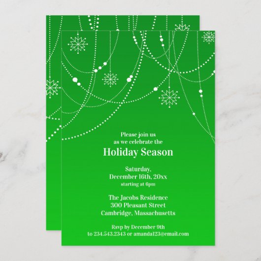 Feiertage Party Grüne Einladung (Vorne/Hinten)