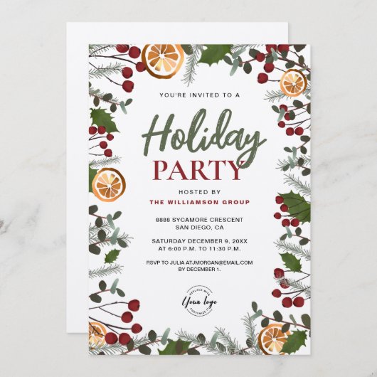 Feiertage Weihnachtsgrün Einladung (Vorne/Hinten)