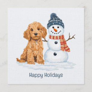 Feiertage Winter Goldendoodle Hund Schneemann Einladung