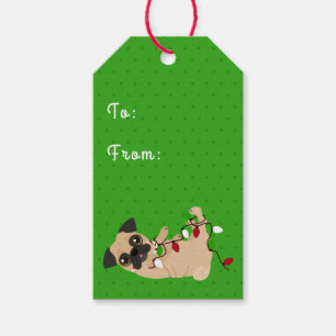 Feiertags-Beifall-niedliches Mops-Weihnachten Geschenkanhänger