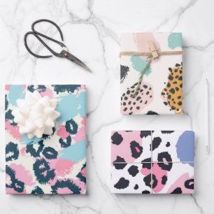 Feiertags Blau Pink Pastell Leopard Flecken Geschenkpapier Set