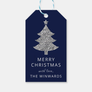 Feiertags Blau & Silber Glitter Weihnachtsbaum Geschenkanhänger