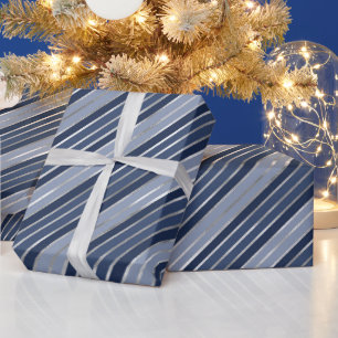 Feiertags Blau und Silberfolie Weihnachtsstreifen Geschenkpapier