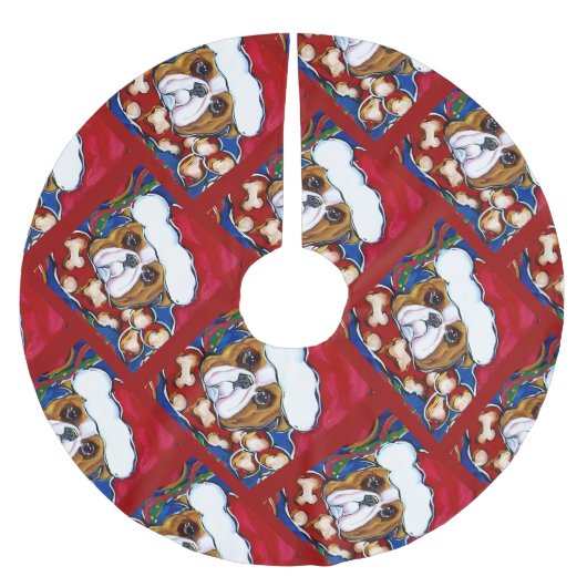 Feiertags Bulldogge Polyester Weihnachtsbaumdecke (Vorderseite)