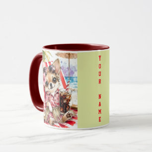 Feiertags Chihuahua Strand Entspannung (Rot) Tasse
