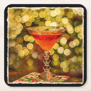 Feiertags-Cocktail mit Lichtern Rechteckiger Pappuntersetzer