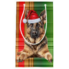 Feiertags Deutscher Schäferhund und karierter Weih Kleine Geschenktüte