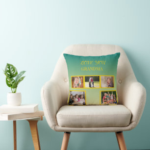 Feiertags-Familien-Collage mit goldener Schrift Kissen