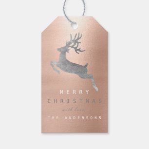 Feiertags-Geschenk-Umbau-graues rosa Rosen-Goldren Geschenkanhänger