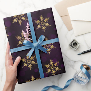 Feiertags-Gold-Unechte-Folie-Schneeflocken auf lil Geschenkpapier