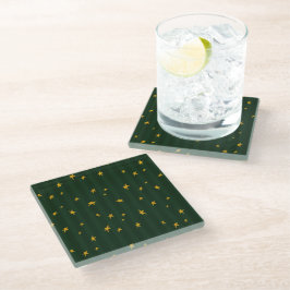 Feiertags Grün Gelbe Streifen Stern Weihnachten  Glasuntersetzer