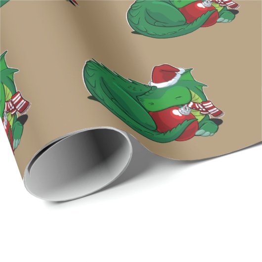 Feiertags-grüner Drache Geschenkpapier (Rolleneckpunkt)