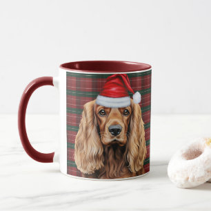 Feiertags-Karo-Cocker-Spaniel-Weihnachten-Santa-Hu Tasse