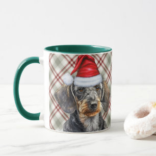 Feiertags-Karohund Drahthaar-Dachshund Weihnachtsm Tasse